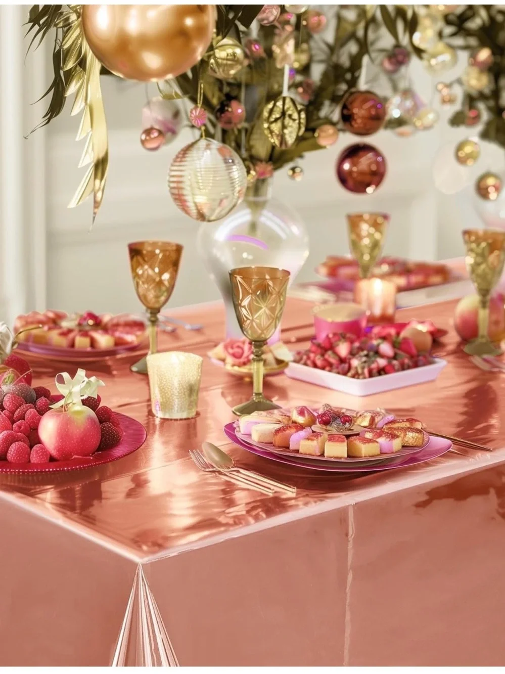Rose Gold Party Tablecloth & Decor Set
